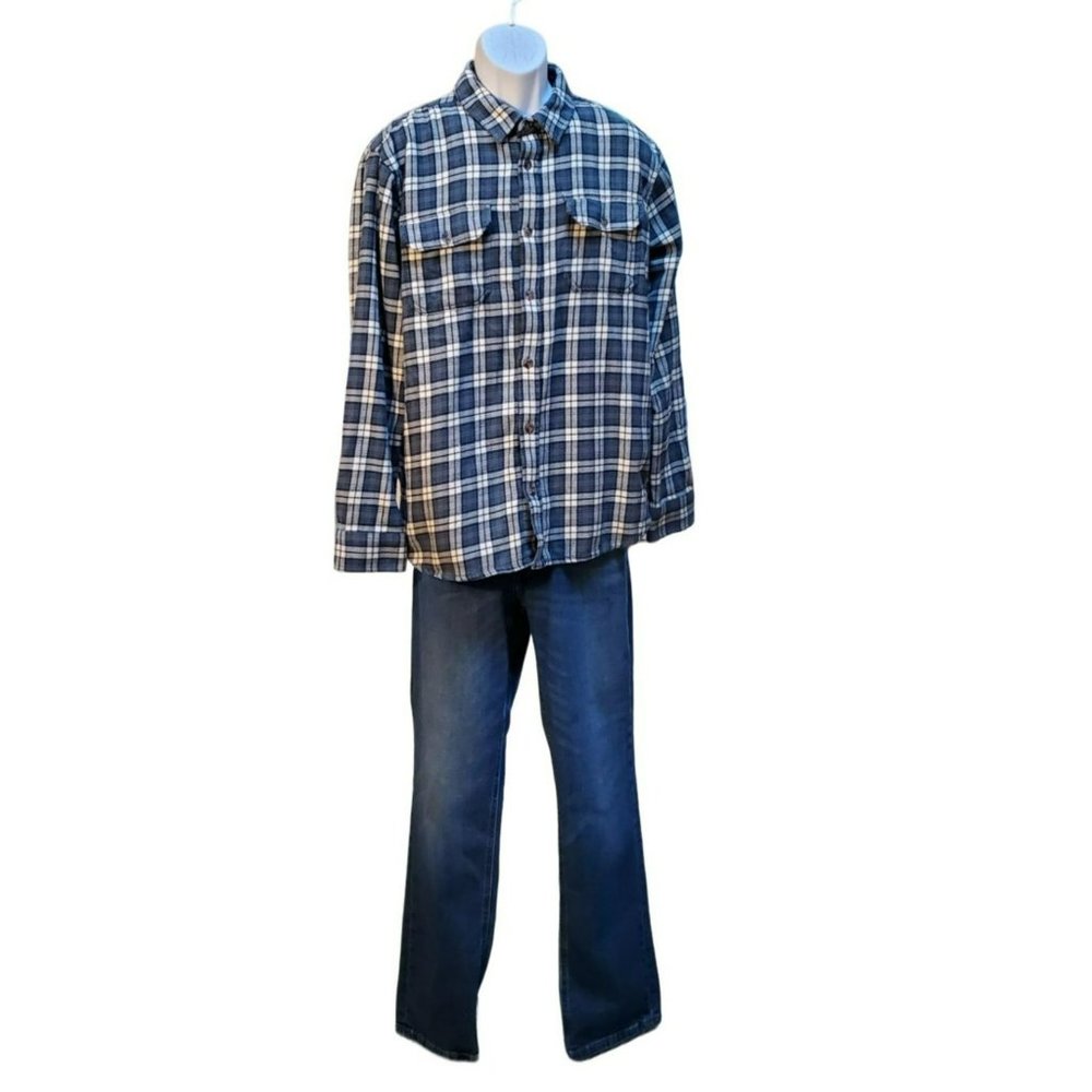 Prana Blue White Plaid Long Sleeve Men's Button Down Size Large Shirt